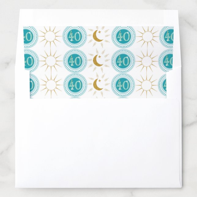 Celebrating 40th Birthday Teal Blue Glitter Envelope Liner (In Envelope)