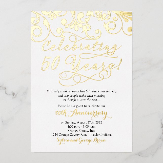 Celebrating 50 Years 50th Wedding Anniversary Foil Invitation (Front)
