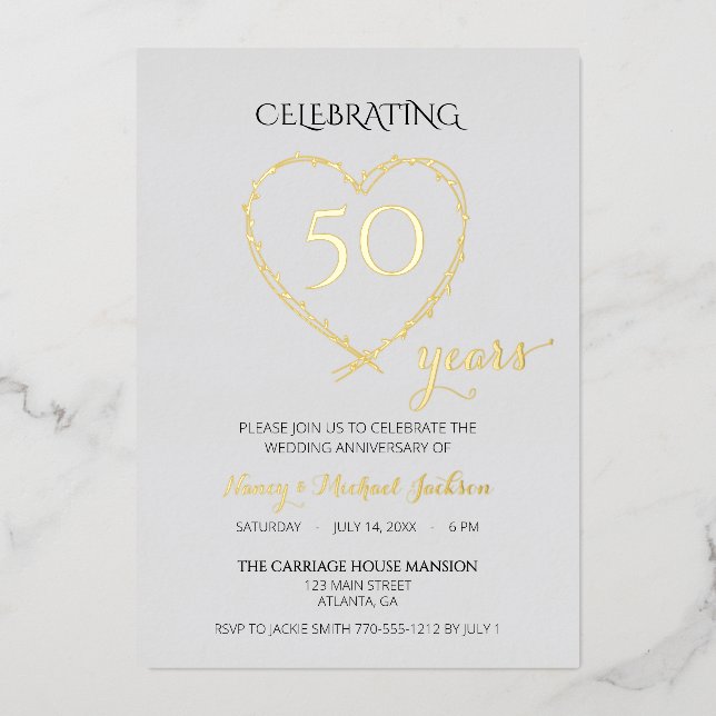 Celebrating 50 Years Anniversary Photo Foil Invitation (Front)