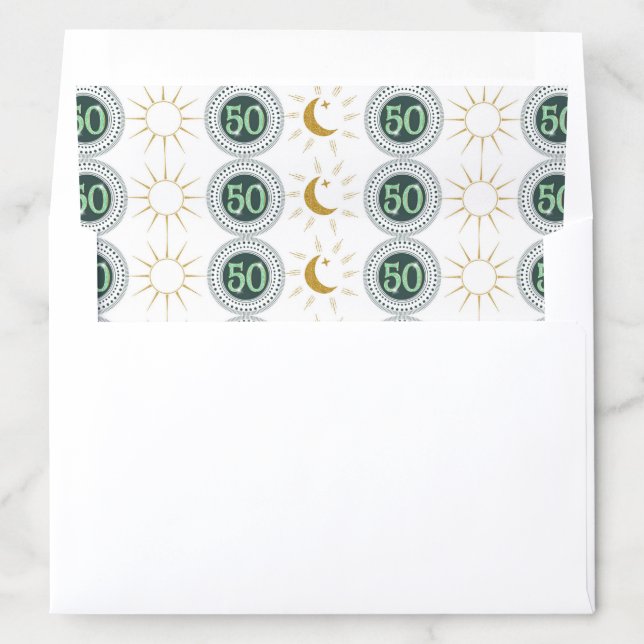 Celebrating 50th Birthday Green Glitter Envelope Liner (In Envelope)