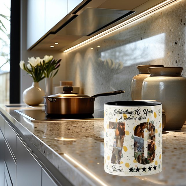 Celebrating 70 Years Photo Collage - Custom Name Two-Tone Coffee Mug (Creator Uploaded)
