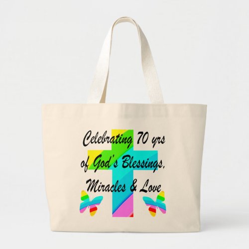 CELEBRATING 70TH BUTTERFLY AND CROSS DESIGN LARGE TOTE BAG