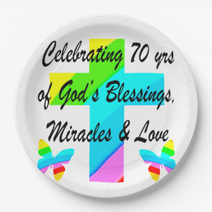 CELEBRATING 70TH BUTTERFLY AND CROSS DESIGN PAPER PLATES