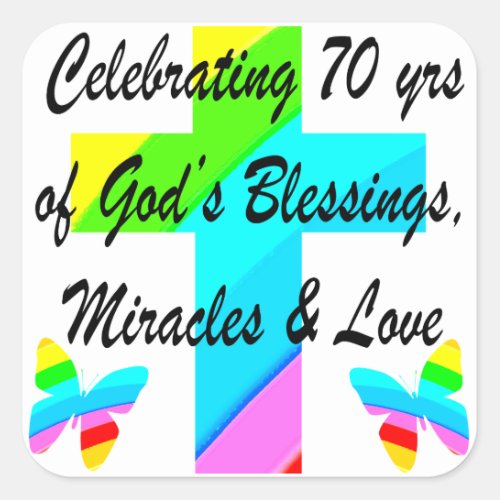 CELEBRATING 70TH BUTTERFLY AND CROSS DESIGN SQUARE STICKER