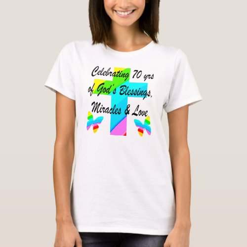 CELEBRATING 70TH BUTTERFLY AND CROSS DESIGN T_Shirt