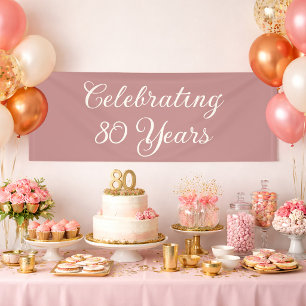 Celebrating 80 Years Dusty Rose Elegant Script  Banner