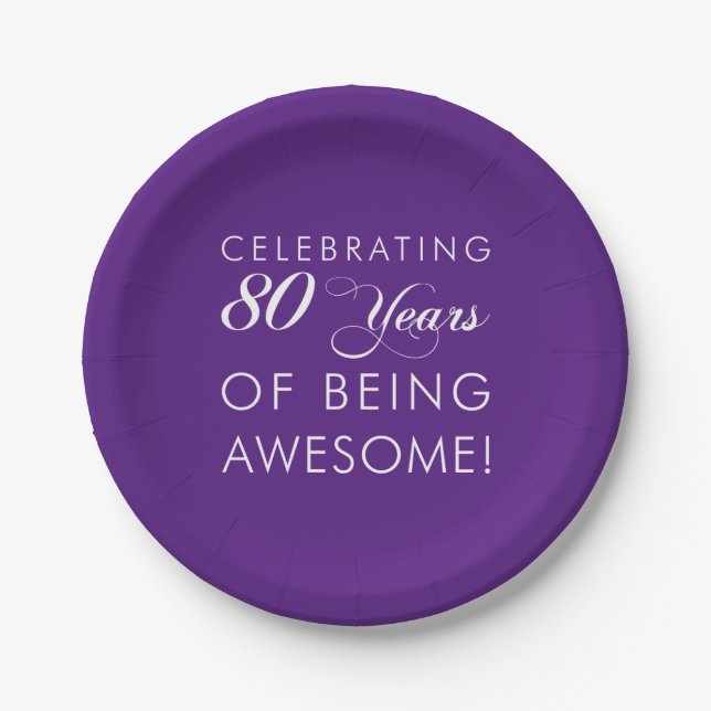 Celebrating 80 Years Of Being Awesome (COLOR) Paper Plates (Front)