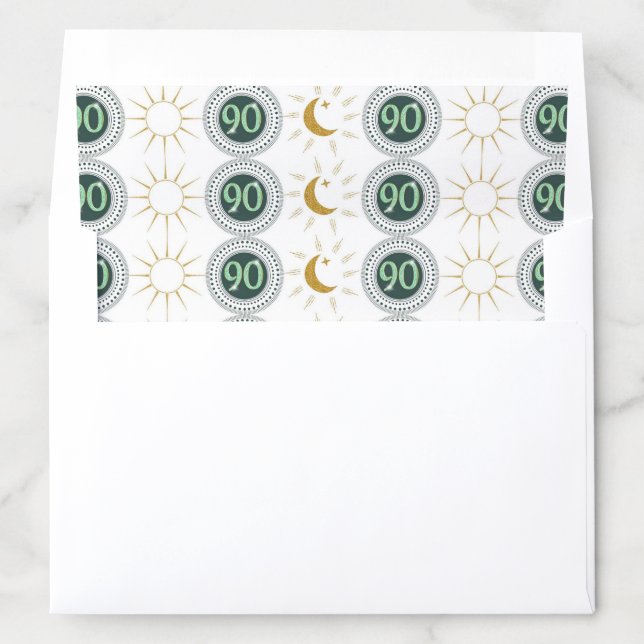 Celebrating 90th Birthday Green Glitter Envelope Liner (In Envelope)