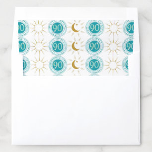 Celebrating 90th Birthday Teal Blue Glitter Envelope Liner