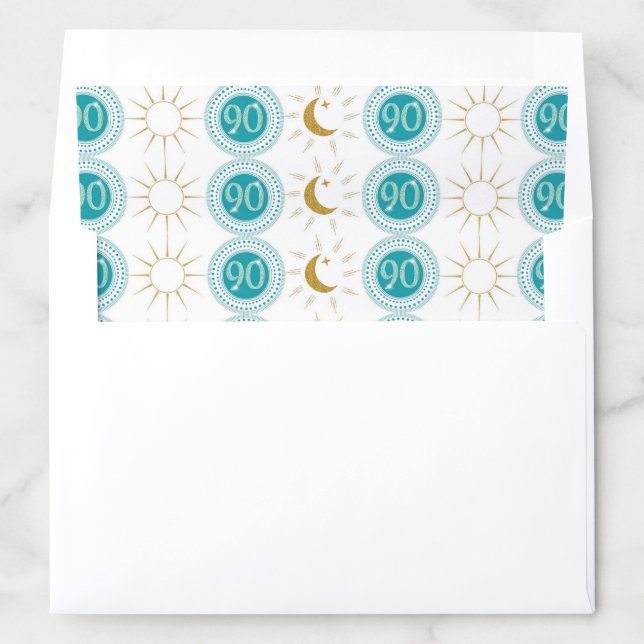 Celebrating 90th Birthday Teal Blue Glitter Envelope Liner (In Envelope)