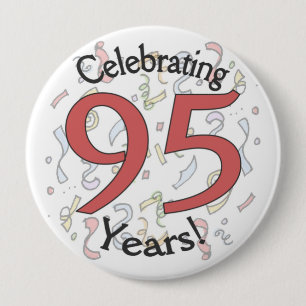 Celebrating 95 years confetti birthday huge button