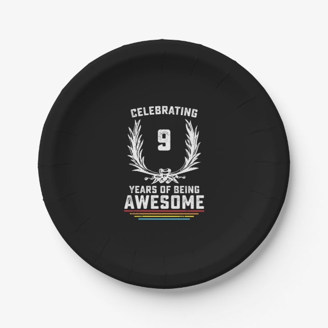 Celebrating 9 Years of Being Awesome Paper Plates (Front)