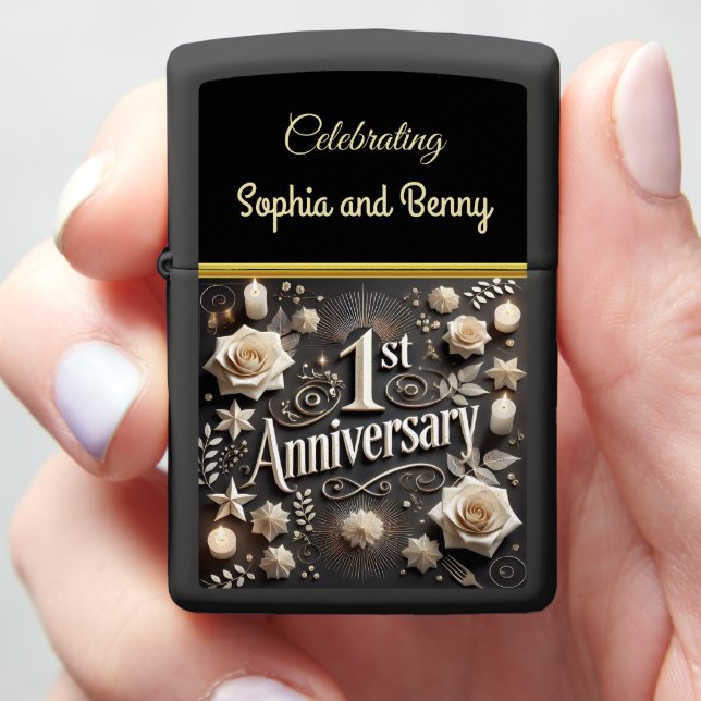 Celebrating a Charming First Anniversary Moment Zippo Lighter (In Hand)