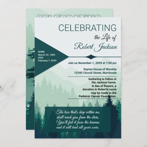 Celebrating a Life Green Forest Pines Service Invitation