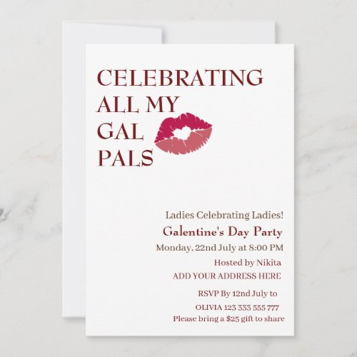 CELEBRATING ALL MY GAL Galentines Day Girls Night Invitation