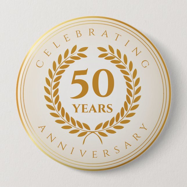 Celebrating Anniversary. Gold Personalized Button (Front)