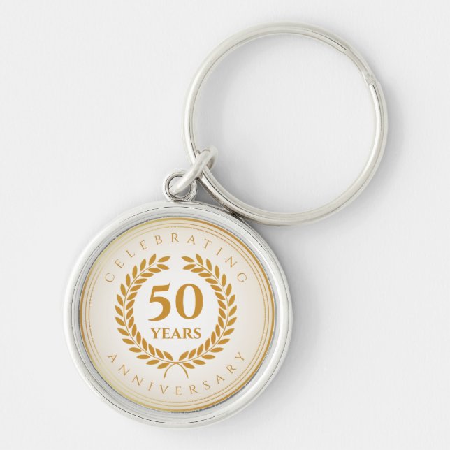 Celebrating Anniversary. Gold Personalized Keychain (Front)