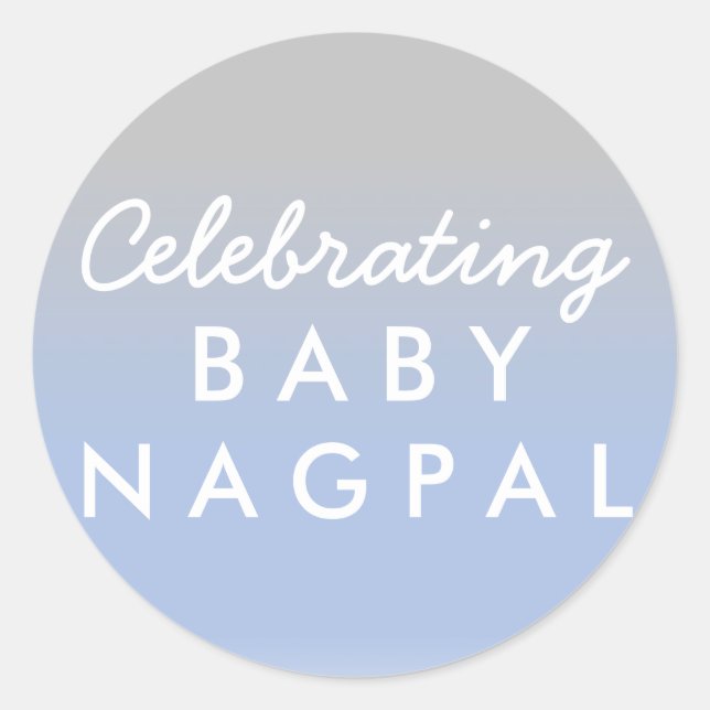 Celebrating Baby Blue Silver Ombre Shower Sticker (Front)