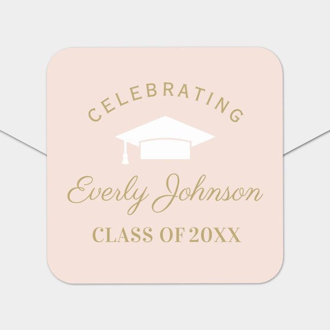 Celebrating Blush Gold Class of 2026 Graduation Square Sticker (Creator Uploaded)