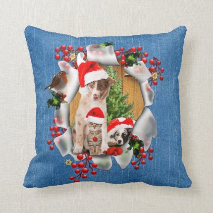 Celebrating Christmas with pet-lovers Throw Pillow
