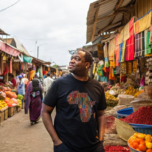 Celebrating Colorful African Map T-Shirt (Man wearing Map of Africa t-shirt)