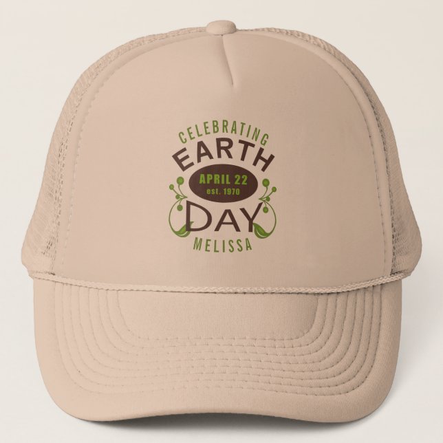 Celebrating Earth Day Typography Design Trucker Hat (Front)