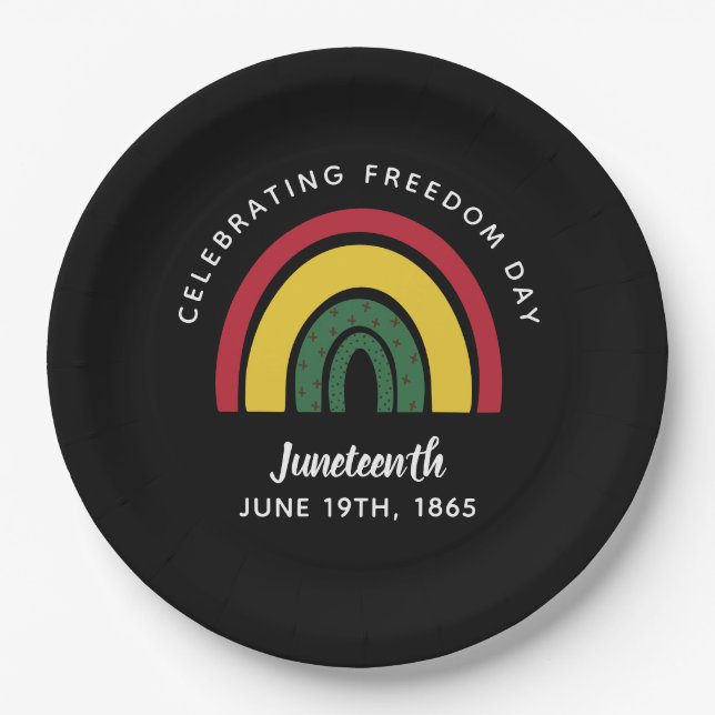 Celebrating Freedom Day Juneteenth 1895 Rainbow Paper Plates (Front)