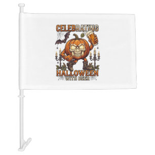 Celebrating Halloween Beer Skull Pumpkin Bat Candl Car Flag