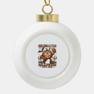 Celebrating Halloween Beer Skull Pumpkin Bat Candl Ceramic Ball Christmas Ornament