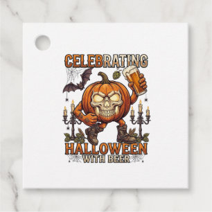Celebrating Halloween Beer Skull Pumpkin Bat Candl Favor Tags