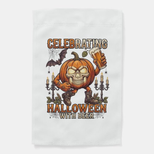 Celebrating Halloween Beer Skull Pumpkin Bat Candl Garden Flag