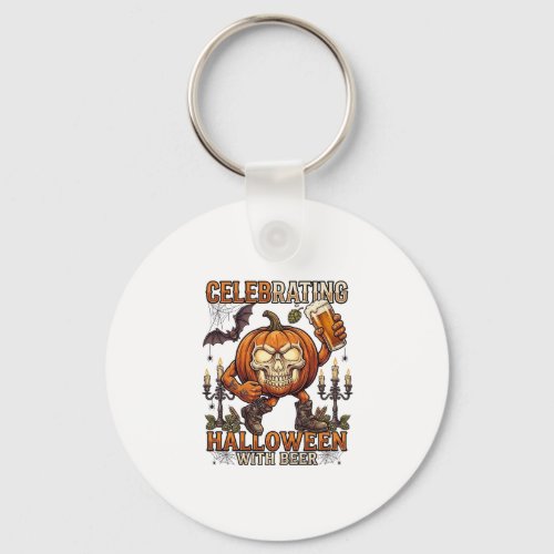 Celebrating Halloween Beer Skull Pumpkin Bat Candl Keychain