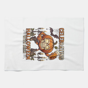 Celebrating Halloween Beer Skull Pumpkin Bat Candl Kitchen Towel