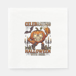 Celebrating Halloween Beer Skull Pumpkin Bat Candl Napkins