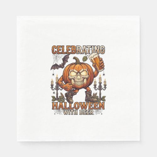 Celebrating Halloween Beer Skull Pumpkin Bat Candl Napkins