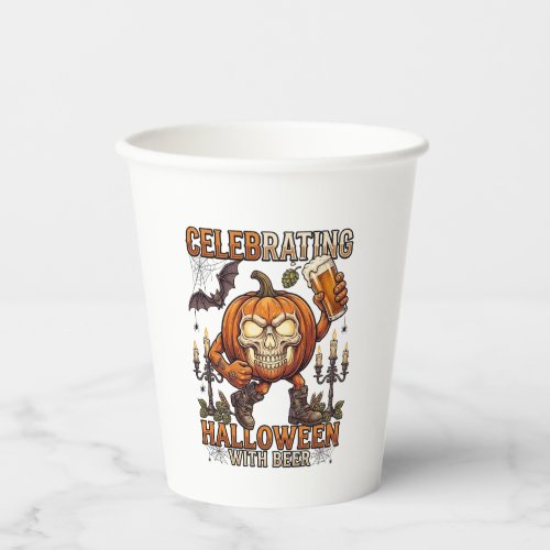 Celebrating Halloween Beer Skull Pumpkin Bat Candl Paper Cups