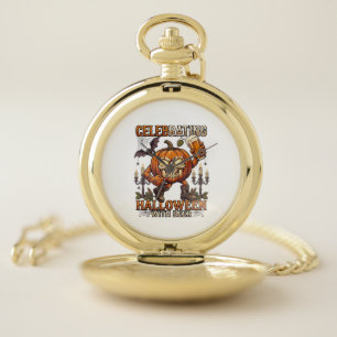 Celebrating Halloween Beer Skull Pumpkin Bat Candl Pocket Watch