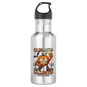 Celebrating Halloween Beer Skull Pumpkin Bat Candl Stainless Steel Water Bottle