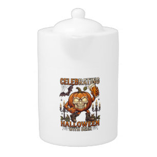 Celebrating Halloween Beer Skull Pumpkin Bat Candl Teapot