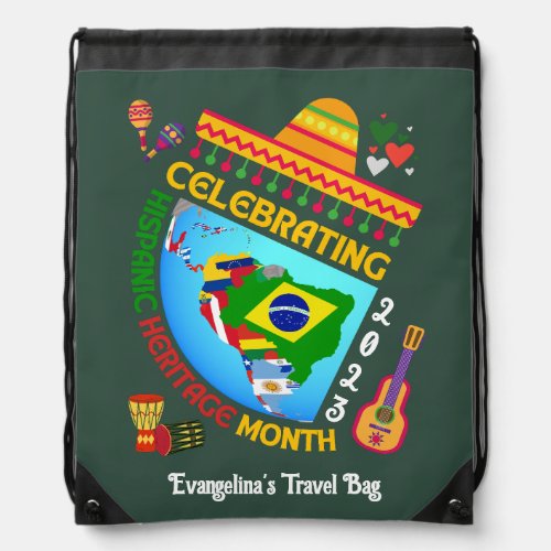 Celebrating HISPANIC HERITAGE MONTH Drawstring Bag