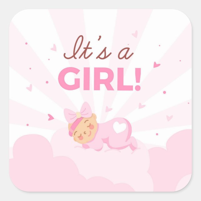 Celebrating It's A Girl Square Sticker (Front)