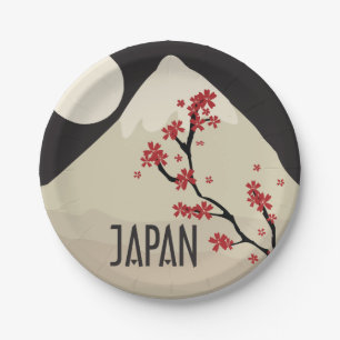 Celebrating Japan with mountain tree and moon Paper Plates