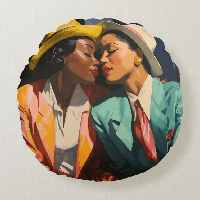 Celebrating Lesbian Black Women Round Pillow (Front)