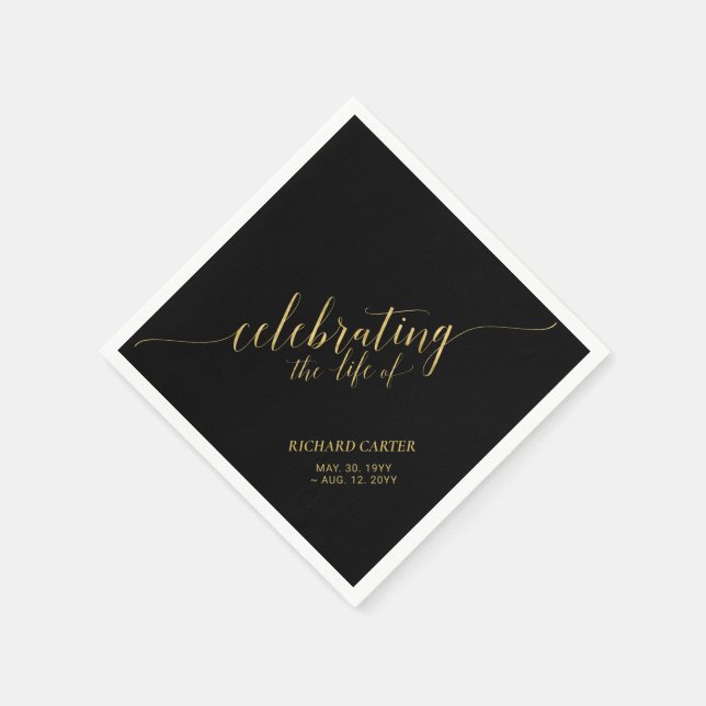 Celebrating Life | Elegant Gold Script Memorial Napkins (Corner)