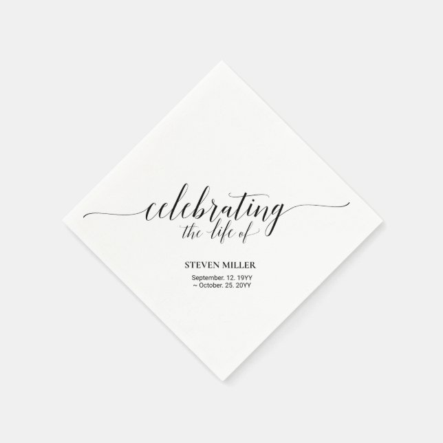 Celebrating Life | Elegant Script Memorial Funeral Napkins (Corner)