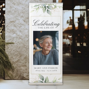 Celebrating Life Greenery Photo Funeral Memorial  Retractable Banner
