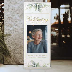 Celebrating Life Greenery Photo Funeral Memorial Retractable Banner