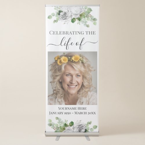 Celebrating Life Memorial Floral One Photo Retractable Banner