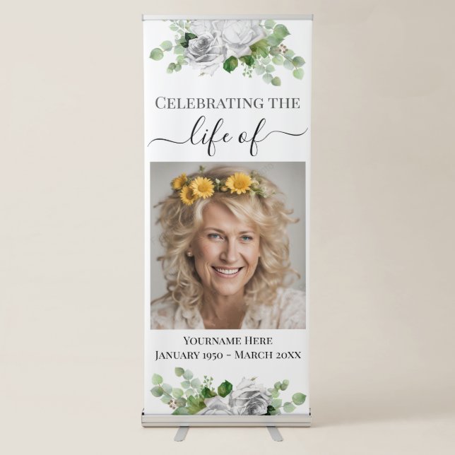 Celebrating Life Memorial Floral One Photo Retractable Banner (Front)