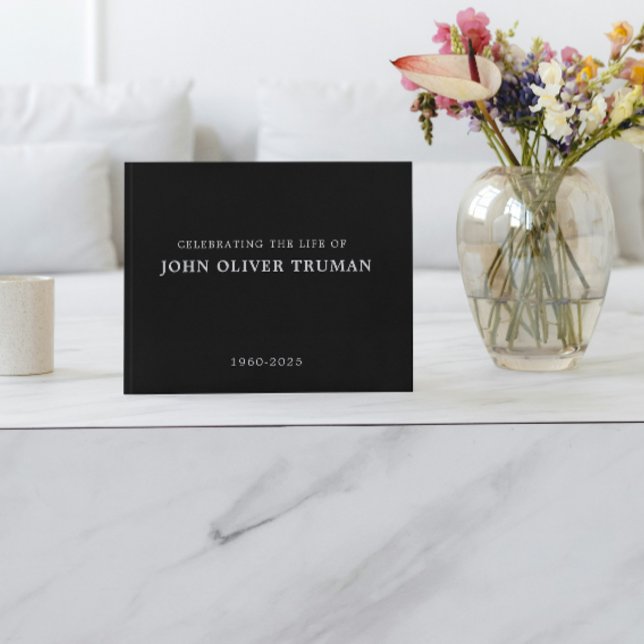 Celebrating Life of Personalized Memorial black  Guest Book (calligraphy country in loving memory for memorial service celebration of life funeral black & white)